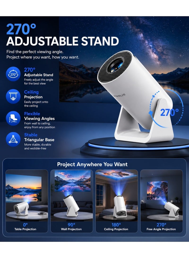 WiMiUS Mini Projector with WiFi & Bluetooth – 270° Adjustable Stand | Portable Outdoor Movie Projector | 1080P Support | Auto Keystone | 2.4G/5G Dual Band | Compatible with Phone, TV Stick & Laptop (Latest S27) - Image 2