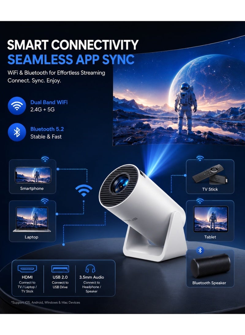 WiMiUS Mini Projector with WiFi & Bluetooth – 270° Adjustable Stand | Portable Outdoor Movie Projector | 1080P Support | Auto Keystone | 2.4G/5G Dual Band | Compatible with Phone, TV Stick & Laptop (Latest S27) - Image 5