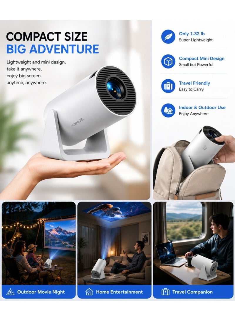 WiMiUS Mini Projector with WiFi & Bluetooth – 270° Adjustable Stand | Portable Outdoor Movie Projector | 1080P Support | Auto Keystone | 2.4G/5G Dual Band | Compatible with Phone, TV Stick & Laptop (Latest S27) - Image 4