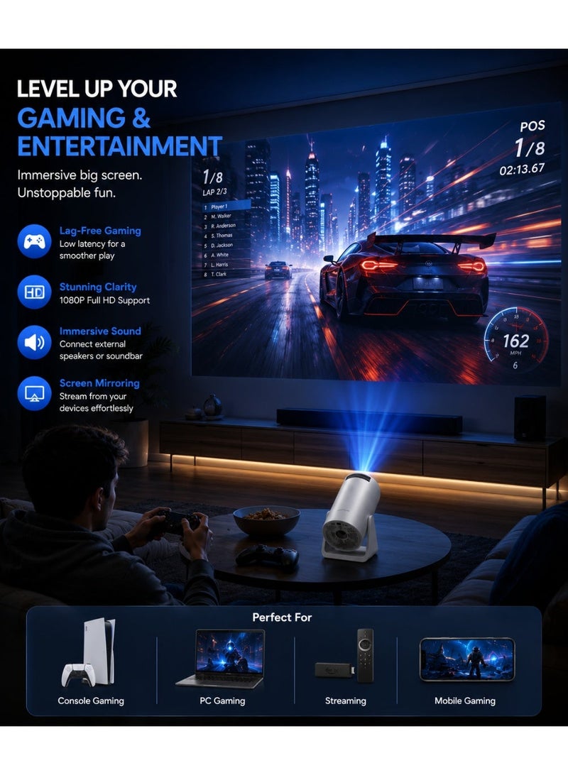 WiMiUS Mini Projector with WiFi & Bluetooth – 270° Adjustable Stand | Portable Outdoor Movie Projector | 1080P Support | Auto Keystone | 2.4G/5G Dual Band | Compatible with Phone, TV Stick & Laptop (Latest S27) - Image 3