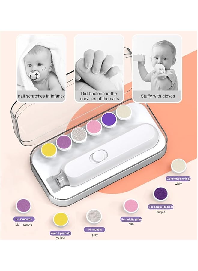 Excefore Electric Baby Nail Trimmer Set Electric Nail Buffer Safe And Easy To Use Nail File For Newborns To Kids With 6 Grinding Pads Led Light And Storage Box For Baby & Kids Nail Care Trim (White) - Image 3