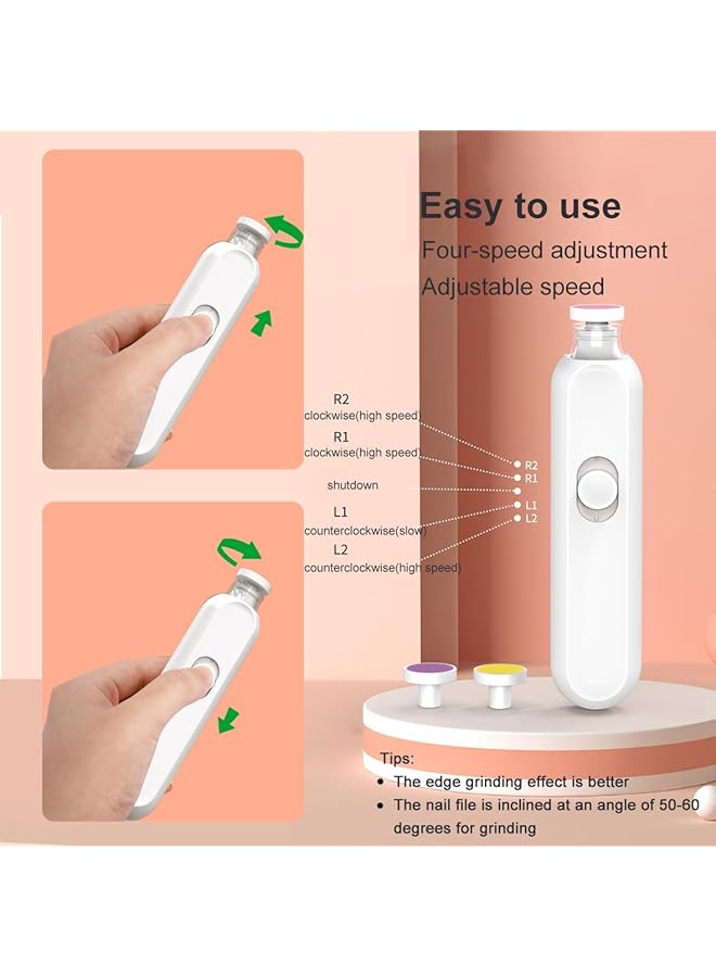 Excefore Electric Baby Nail Trimmer Set Electric Nail Buffer Safe And Easy To Use Nail File For Newborns To Kids With 6 Grinding Pads Led Light And Storage Box For Baby & Kids Nail Care Trim (White) - Image 5