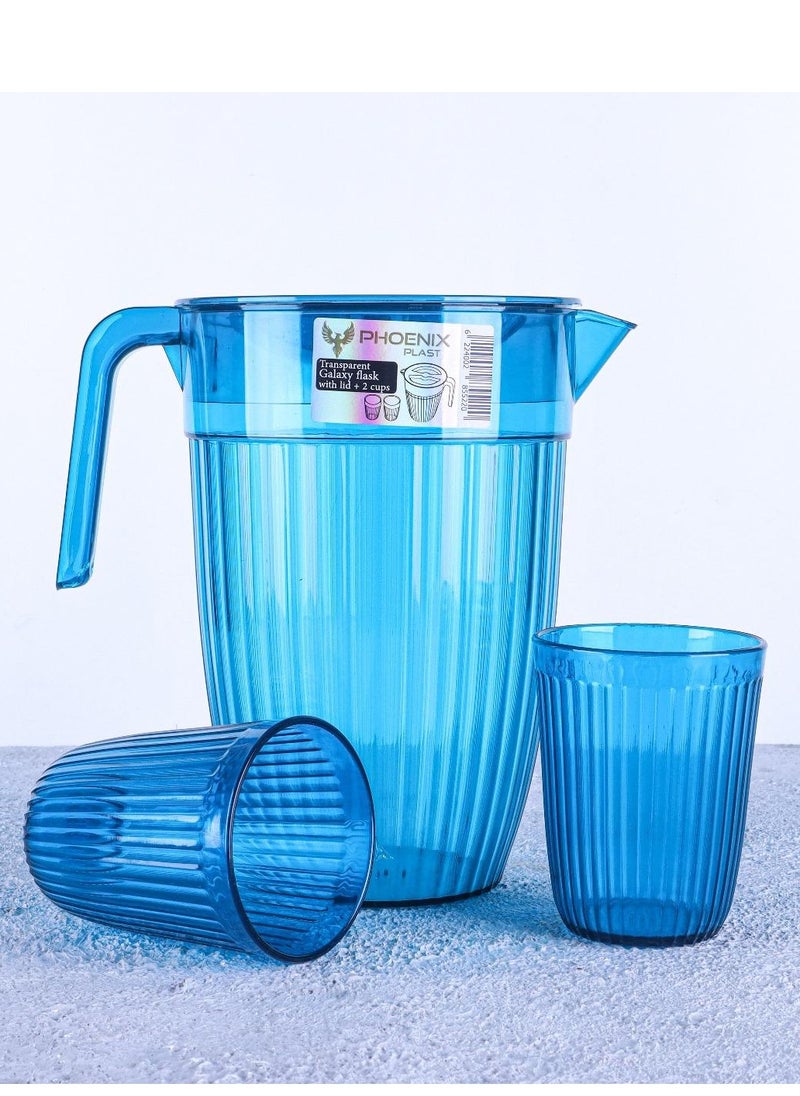 Phoenix - Acrylic Water jug Juice Drink Jug with 2 Cups, Healthy Acrylic Drinkware Set, Refrigerator & Dishwasher Safe, 1.7L Capacity Jug with Durable Handle, 2-Way Lid and 2 Serving Cups - Image 1