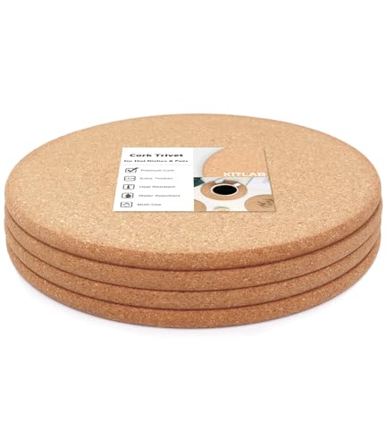 KITLAB Cork Trivet 4 Pcs High Density Thick Cork Trivets for Hot Dishes 10 Inch Heat Resistant Large Coaster for Kitchen Hot Pads for Table  Countertop