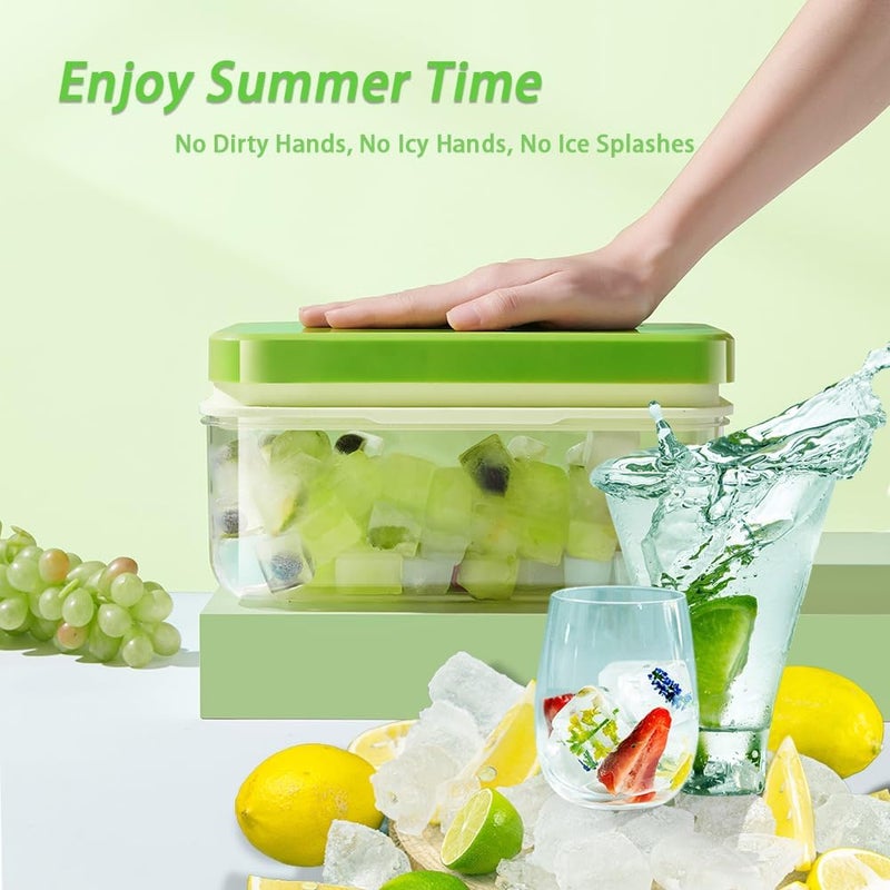 Enkis Ice Cube Trays, Ice Cube Trays with Lid and Bin Plus Ice Scoop, One-Click 64pcs Silicone Ice Cube Moulds, Ice Trays for Freezer, Ice Cube with 2 Trays, Ice Cube Molds, Easy Release, BPA Free - Image 5