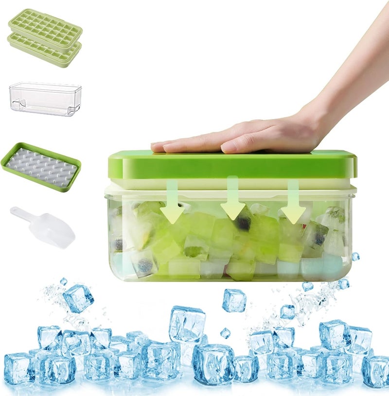 Enkis Ice Cube Trays, Ice Cube Trays with Lid and Bin Plus Ice Scoop, One-Click 64pcs Silicone Ice Cube Moulds, Ice Trays for Freezer, Ice Cube with 2 Trays, Ice Cube Molds, Easy Release, BPA Free - Image 1