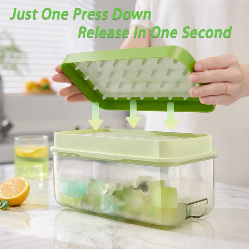Enkis Ice Cube Trays, Ice Cube Trays with Lid and Bin Plus Ice Scoop, One-Click 64pcs Silicone Ice Cube Moulds, Ice Trays for Freezer, Ice Cube with 2 Trays, Ice Cube Molds, Easy Release, BPA Free - Image 3