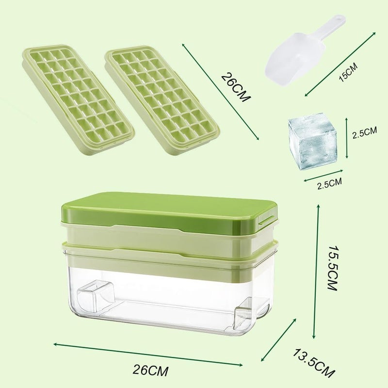 Enkis Ice Cube Trays, Ice Cube Trays with Lid and Bin Plus Ice Scoop, One-Click 64pcs Silicone Ice Cube Moulds, Ice Trays for Freezer, Ice Cube with 2 Trays, Ice Cube Molds, Easy Release, BPA Free - Image 2
