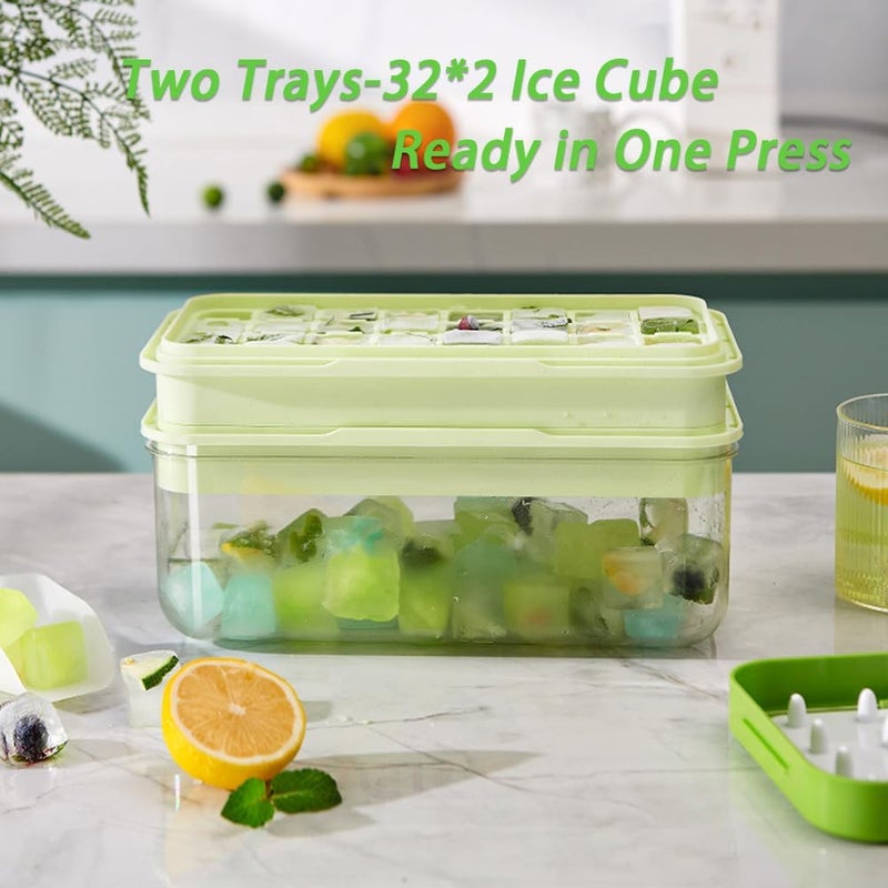 Enkis Ice Cube Trays, Ice Cube Trays with Lid and Bin Plus Ice Scoop, One-Click 64pcs Silicone Ice Cube Moulds, Ice Trays for Freezer, Ice Cube with 2 Trays, Ice Cube Molds, Easy Release, BPA Free - Image 4