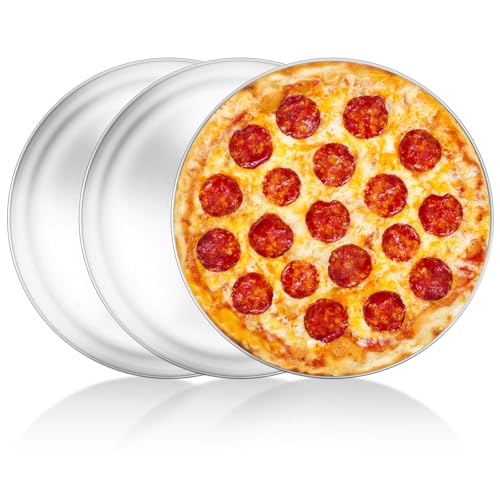 Yododo Pizza Pan Set of 3, Stainless Steel Pizza Pie Pan Tray Platter Pizza Tray, Round Pizza Dish Plate For Oven Baking, Healthy Metal Pizza Baking Cooking Pan for Oven - Size of 12 inch - Image 1