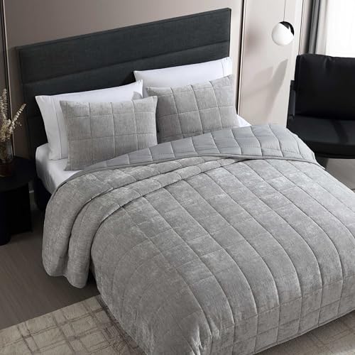 Vera Wang - Queen Quilt Set, Super Soft Bedding Set with Matching Shams, Modern Room Essentials (Chenille Box Solid Silver Grey, Queen) - Image 4