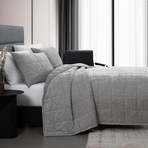Vera Wang - Queen Quilt Set, Super Soft Bedding Set with Matching Shams, Modern Room Essentials (Chenille Box Solid Silver Grey, Queen) - Image 3