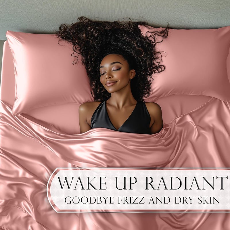 DECOLURE Satin Sheets Queen Size Bed Set 4 Pcs - Silky & Luxuriously Soft Satin Bedding w/ 15 inch Deep Pocket - Hypoallergenic, Double Stitching, Wrinkle Free - Elegant Satin Bed Sheets (Blush Pink) - Image 4