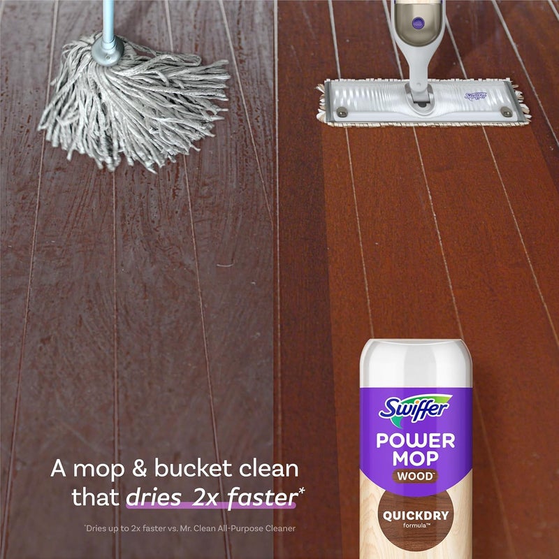 Swiffer Power Mop Wood Refill Solution, QuickDry Hardwood Floor Cleaner for Mopping Home, Bathroom, Kitchen, All Purpose Multi-Surface Solution for Floor Cleaning, Lemon Scent, 50.6oz - Image 2