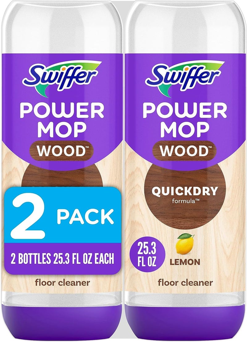 Swiffer Power Mop Wood Refill Solution, QuickDry Hardwood Floor Cleaner for Mopping Home, Bathroom, Kitchen, All Purpose Multi-Surface Solution for Floor Cleaning, Lemon Scent, 50.6oz - Image 1