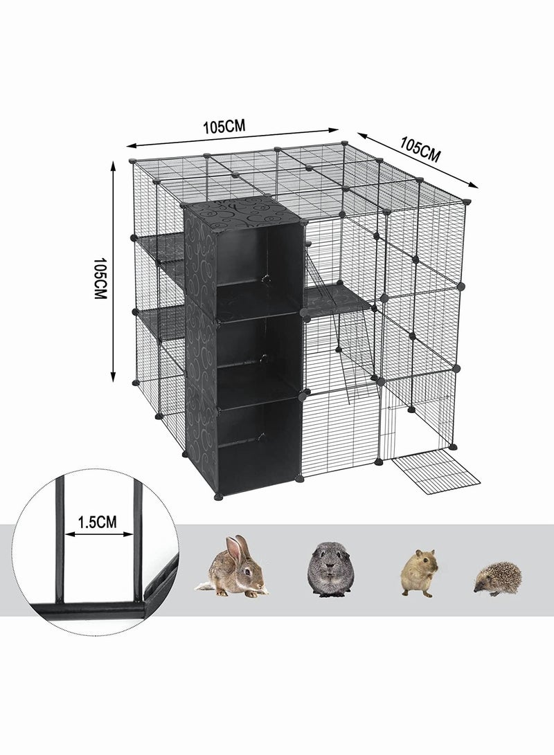 DIY Encrypted Metal Mesh Pet Cat Hamster Rabbit Fence with Storage Space and Ladder Removable Pet Cage - Image 4