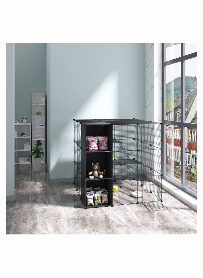 DIY Encrypted Metal Mesh Pet Cat Hamster Rabbit Fence with Storage Space and Ladder Removable Pet Cage - Image 1