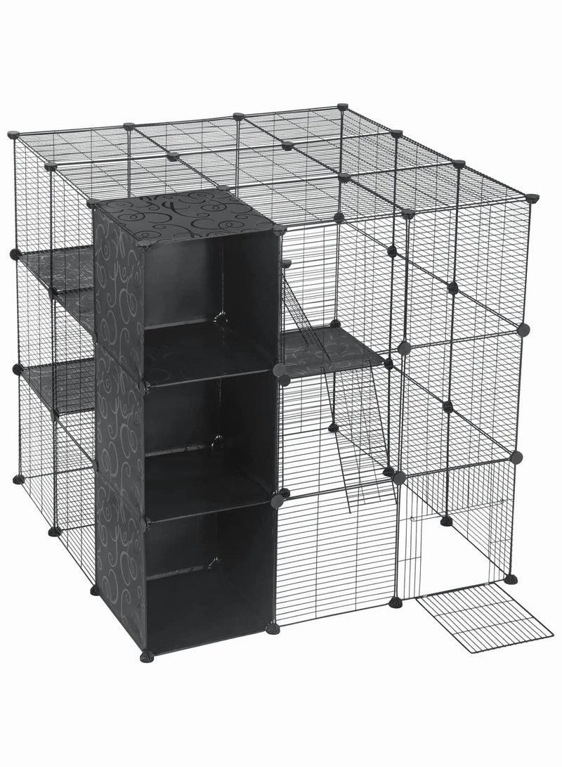 DIY Encrypted Metal Mesh Pet Cat Hamster Rabbit Fence with Storage Space and Ladder Removable Pet Cage - Image 3
