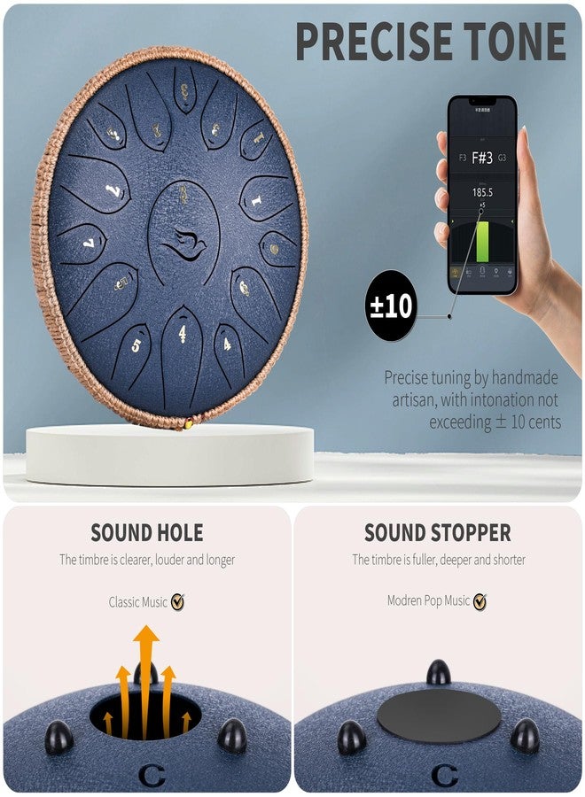 natraldrum Steel Tongue Drum, 12 Inch 15 Note Tongue Drums, Handpan Drums Percussion Instrument for Kids & Adults, Hand Pan Drum with Music Book, Drum Mallets and Carry Bag, Major C (Navy Blue) - Image 3