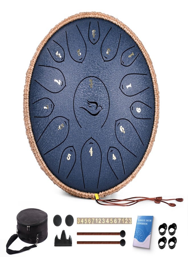 natraldrum Steel Tongue Drum, 12 Inch 15 Note Tongue Drums, Handpan Drums Percussion Instrument for Kids & Adults, Hand Pan Drum with Music Book, Drum Mallets and Carry Bag, Major C (Navy Blue) - Image 1