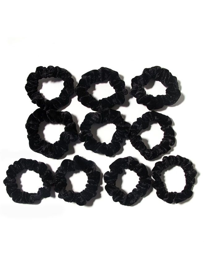 LFOUVRE Pack of 10 Small Velvet Scrunchies for Women Hair Accessories, Mini Thin Elastic Hair Ties (Black) - Image 1