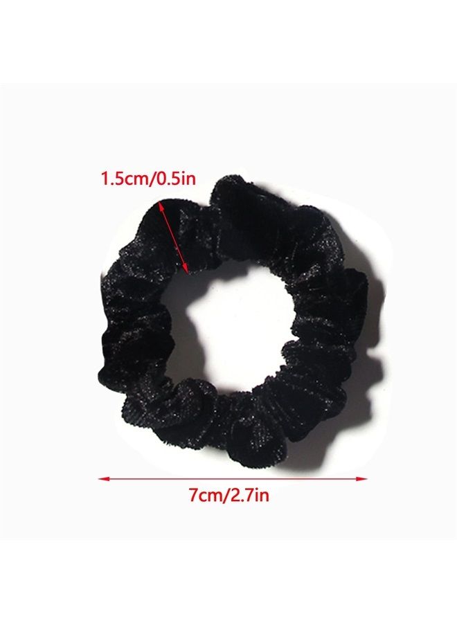 LFOUVRE Pack of 10 Small Velvet Scrunchies for Women Hair Accessories, Mini Thin Elastic Hair Ties (Black) - Image 2