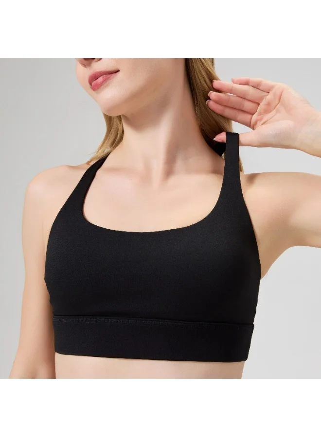 أﻣورﻛس حمالة صدر رياضية نسائية من AMORXE بتصميم بأشرطة وظهر متقاطع، حشوات قابلة للإزالة، دعم متوسط، مناسبة لليوغا والجيم واللياقة والجري والتدريب، أسود، مقاس صغير