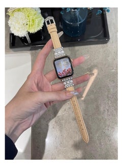 Generic luxury diamond pearl leather suitable for Apple watch strap - Light Beige 