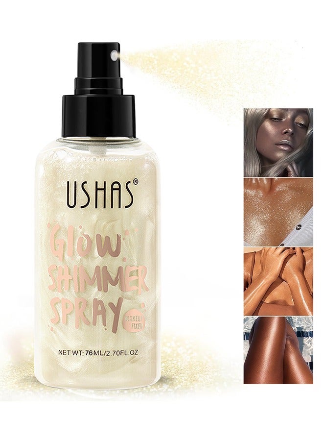 Ushas Glow Shimmer Spray, Shimmer Body Oil Liquid Easy To Push Away Natural Moisture Glitter Face Brightening Glow Pearl Highlighter Illuminator Shine Contouring Makeup For Face And Body, 76ML - Image 1