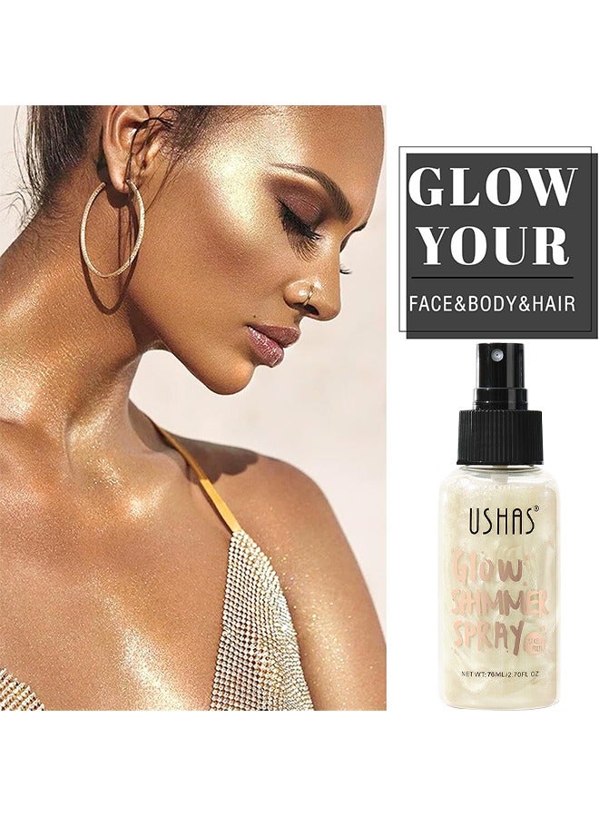 Ushas Glow Shimmer Spray, Shimmer Body Oil Liquid Easy To Push Away Natural Moisture Glitter Face Brightening Glow Pearl Highlighter Illuminator Shine Contouring Makeup For Face And Body, 76ML - Image 4
