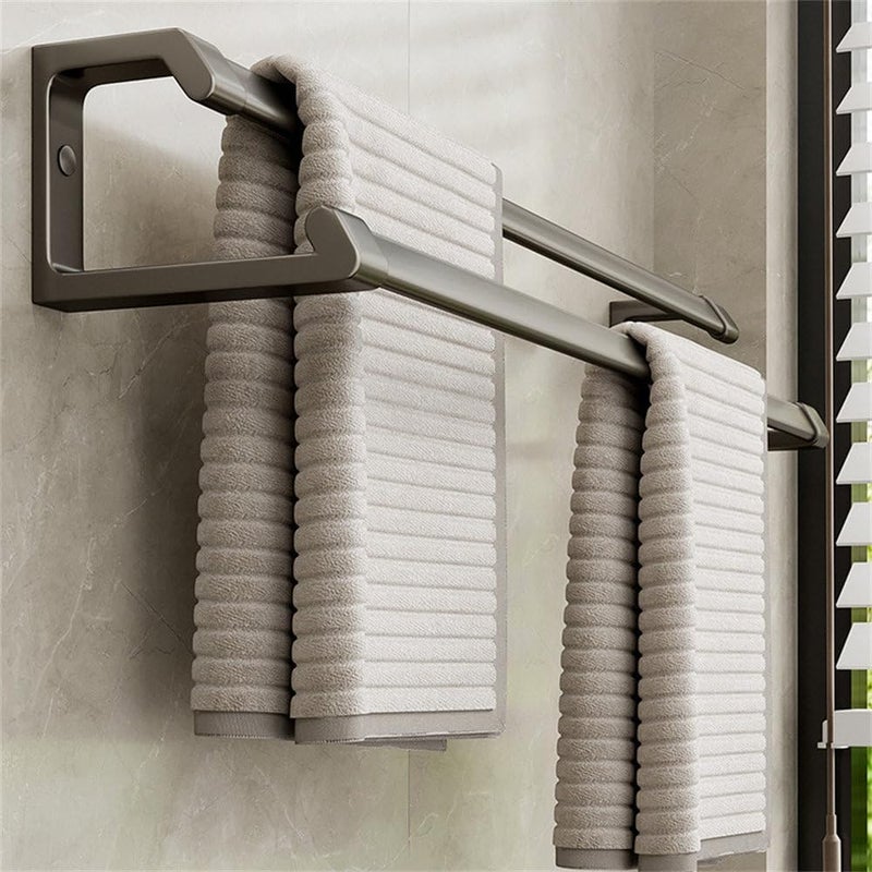 Gun Gray Double bar no-Punch Bathroom Towel bar Space Aluminum Light Bath Towel Storage Shelf Bathroom Towel Rack,Gun Gray,40cm,Gun Gray-80cm - Image 4