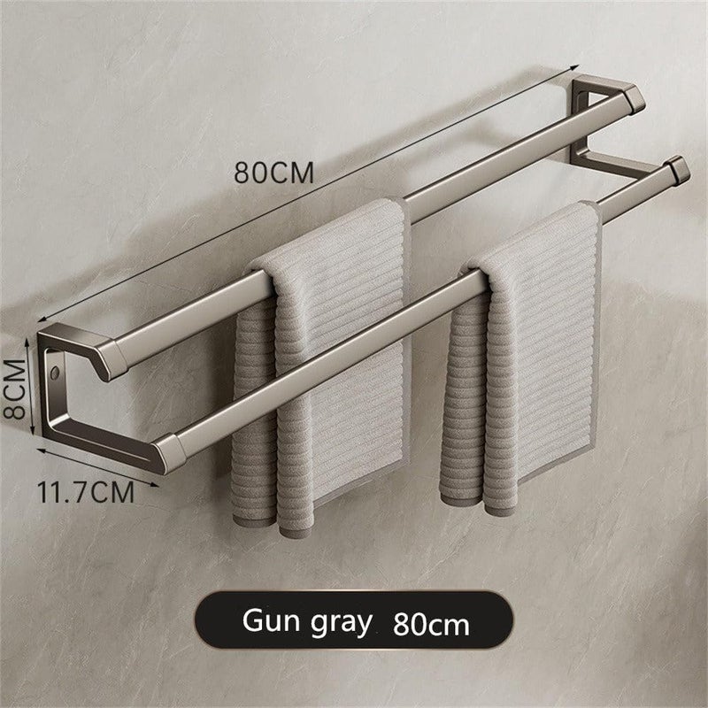 Gun Gray Double bar no-Punch Bathroom Towel bar Space Aluminum Light Bath Towel Storage Shelf Bathroom Towel Rack,Gun Gray,40cm,Gun Gray-80cm - Image 2