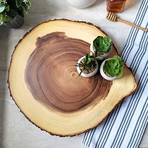 Lipper International Acacia Wood Large Slab Lazy Susan with Bark Rim - Image 5