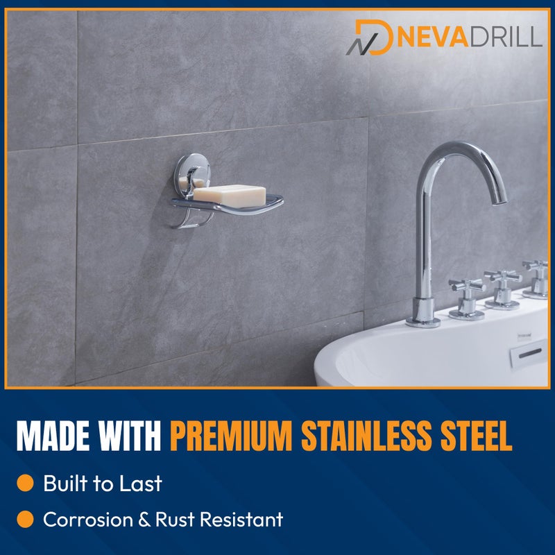 NEVADRILL حامل الصابون بالشفط من NEVADRILL | طبق صابون بالشفط للحمام | حامل صابون مثبت على الحائط للحمام | تشطيب مصقول، تركيب بدون حفر | حامل صابون للحائط للحمام - Image 2