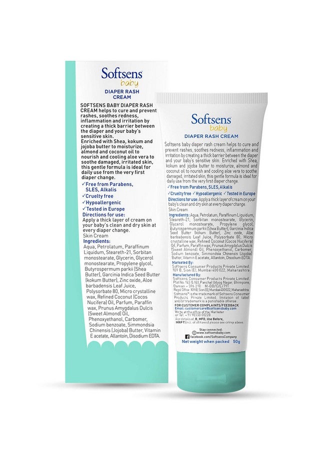Softsens Baby Natural Diaper Rash | Nappy Cream, Enriched With Aloe Vera Juice And Shea Butter 50 G (Pack Of 4) - Image 3