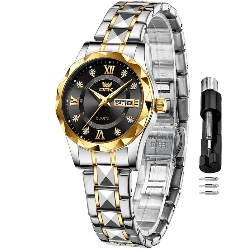 OPK Watch for Women Gold Black Bling Diamond Business Female Watch Stainless Steel Easy to Read Small Ladies Wrist Watches Luminous Waterproof - Image 1