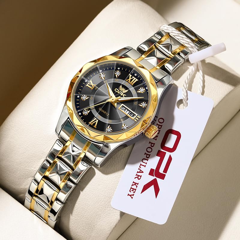 OPK Watch for Women Gold Black Bling Diamond Business Female Watch Stainless Steel Easy to Read Small Ladies Wrist Watches Luminous Waterproof - Image 2