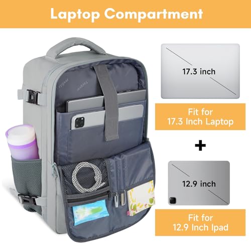 Taygeer Carry On Backpack for Men Women, Travel Backpack with USB Charging Port & Shoe Pouch, Laptop Mochila 17.3inch Flight Approved, College Teacher Tote Bag for Business Travel, Grey - Image 5