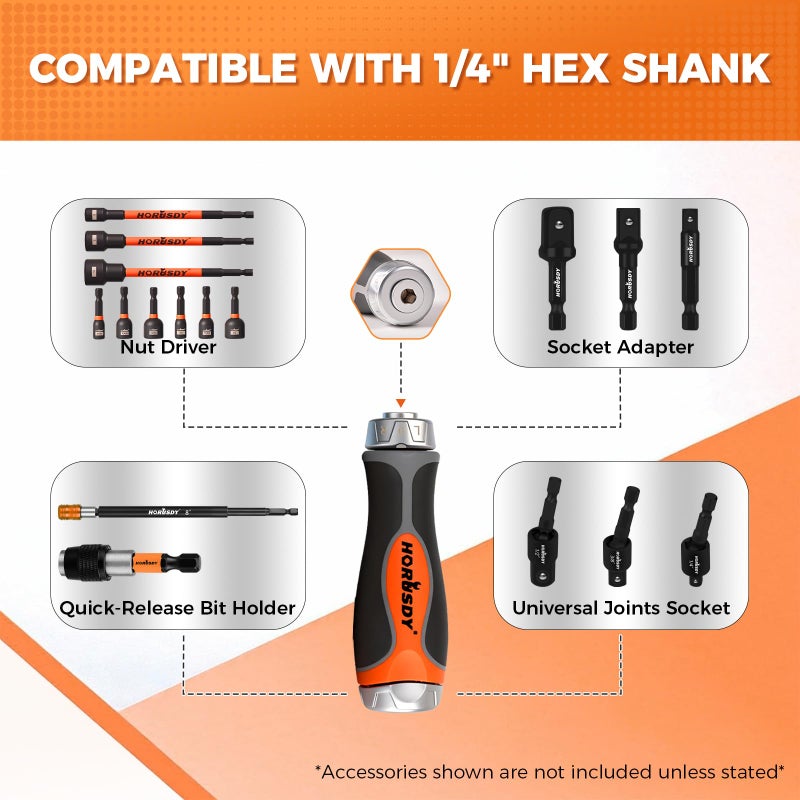 HORUSDY 6-in-1 Ratcheting Screwdriver Set, Magnetic Multi-Bit Screwdriver with Built-in Premium S2 Bits & 126mm Extension Bar, Dad Mens Gifts for Christmas, All-in-One Tool for Home Repair, DIY - Image 3