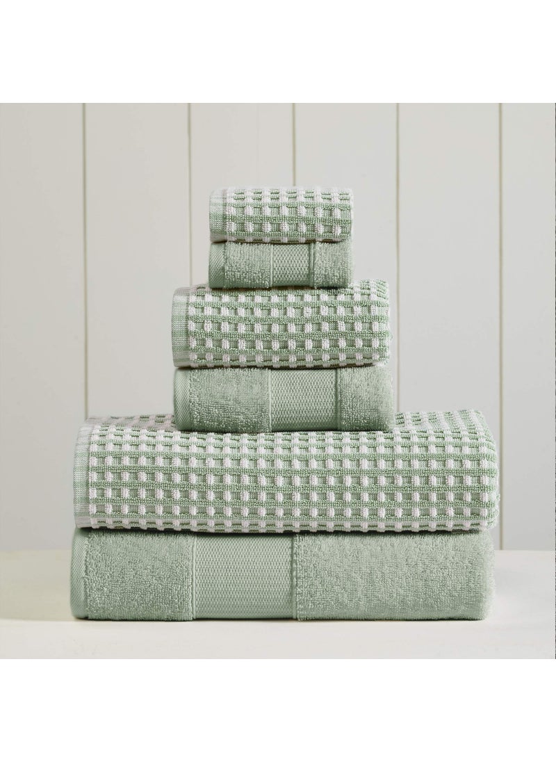 Modern Threads Modern Threads 6Piece 100 Combed Cotton Yarn Dyed Cobblestone Jacquard Towel Set Mineral Green 