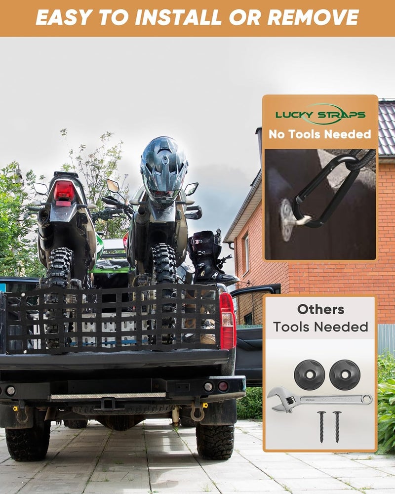 LuckyStraps LUCKY STRAPS Tailgate Net for Pickup Truck Bed, 50'' x 15'' Heavy Duty Tailgate Cargo Netting for Small & Mid-Size Truck, Easy-to-use Tailgate Net for Chevy, Ford, Toyota, GMC, Dodge RAM, Jeep (Black) Balanced universal design - Image 2