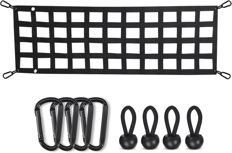 LuckyStraps LUCKY STRAPS Tailgate Net for Pickup Truck Bed, 50'' x 15'' Heavy Duty Tailgate Cargo Netting for Small & Mid-Size Truck, Easy-to-use Tailgate Net for Chevy, Ford, Toyota, GMC, Dodge RAM, Jeep (Black) Balanced universal design - Image 1