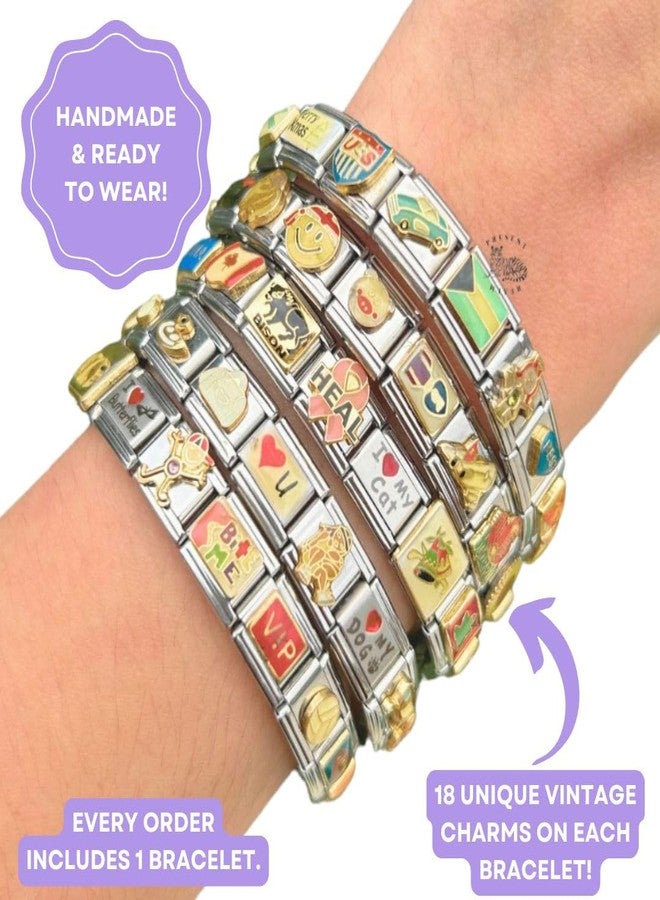Present Realm Italian Charm Bracelet - Mystery Assorted Vintage with 18 Unique Italian Charms, Silver Assembled Set of 1 Full Bracelet, One Size, Stainless Steel, no gemstone - Image 3