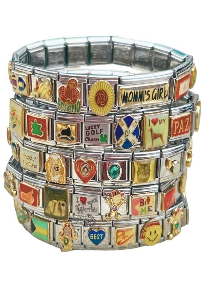Present Realm Italian Charm Bracelet - Mystery Assorted Vintage with 18 Unique Italian Charms, Silver Assembled Set of 1 Full Bracelet, One Size, Stainless Steel, no gemstone - Image 1