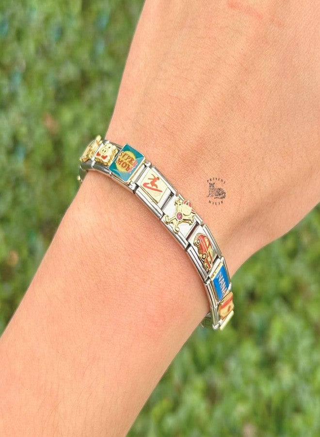 Present Realm Italian Charm Bracelet - Mystery Assorted Vintage with 18 Unique Italian Charms, Silver Assembled Set of 1 Full Bracelet, One Size, Stainless Steel, no gemstone - Image 5