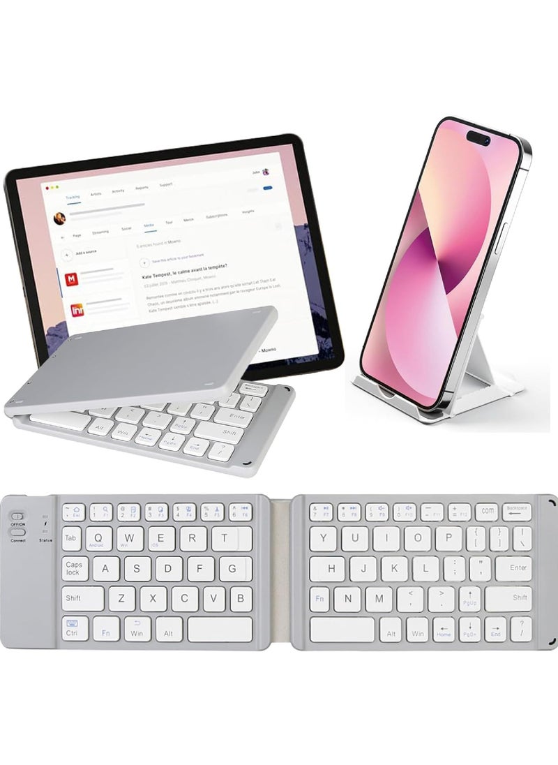 Rock Pow - Foldable Bluetooth Keyboard - Portable Wireless Keyboard Rechargeable Full Size Ultra Slim Folding Keyboard for iOS Android Windows Smartphone Tablet and Laptop - Image 1