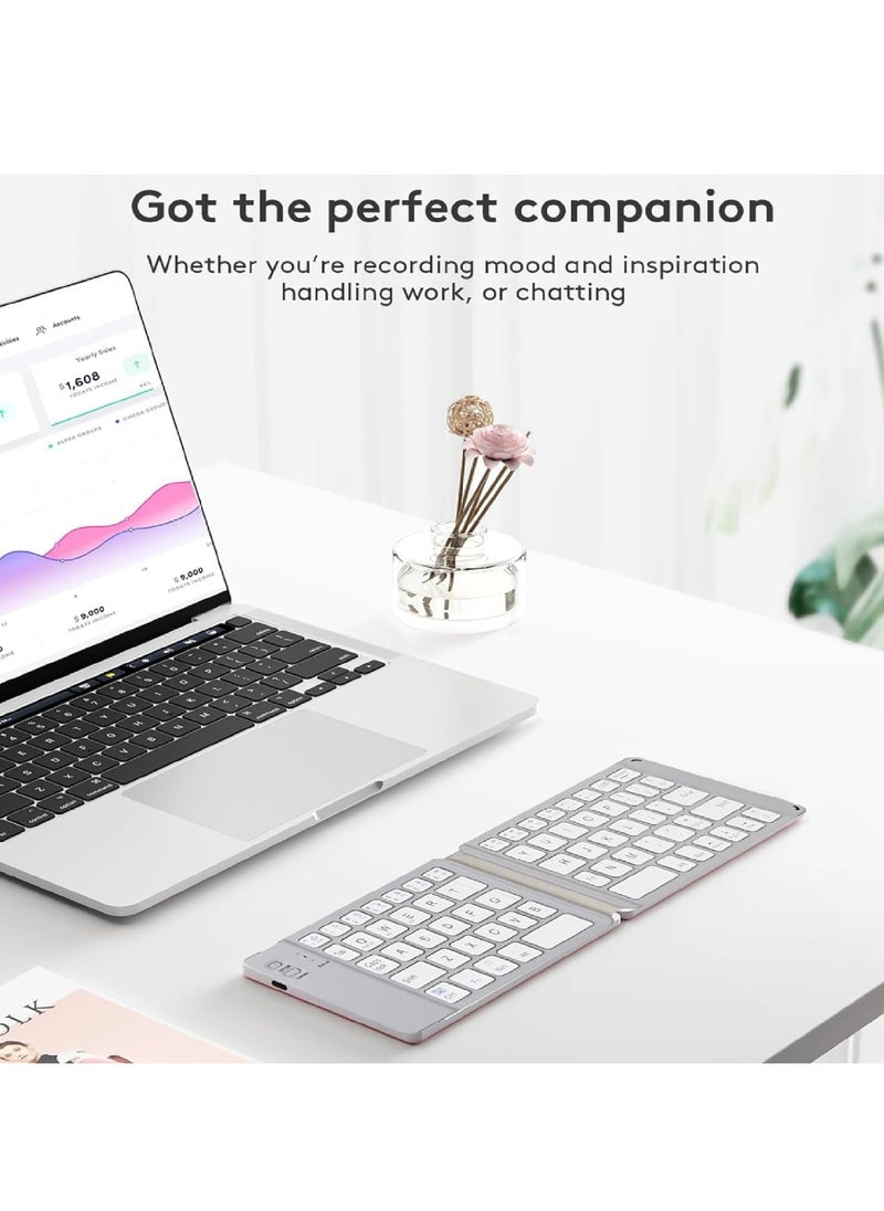 Rock Pow - Foldable Bluetooth Keyboard - Portable Wireless Keyboard Rechargeable Full Size Ultra Slim Folding Keyboard for iOS Android Windows Smartphone Tablet and Laptop - Image 1