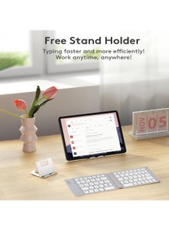 Rock Pow Foldable Bluetooth Keyboard - Portable Wireless Keyboard Rechargeable Full Size Ultra Slim Folding Keyboard for iOS Android Windows Smartphone Tablet and Laptop  - Image 4