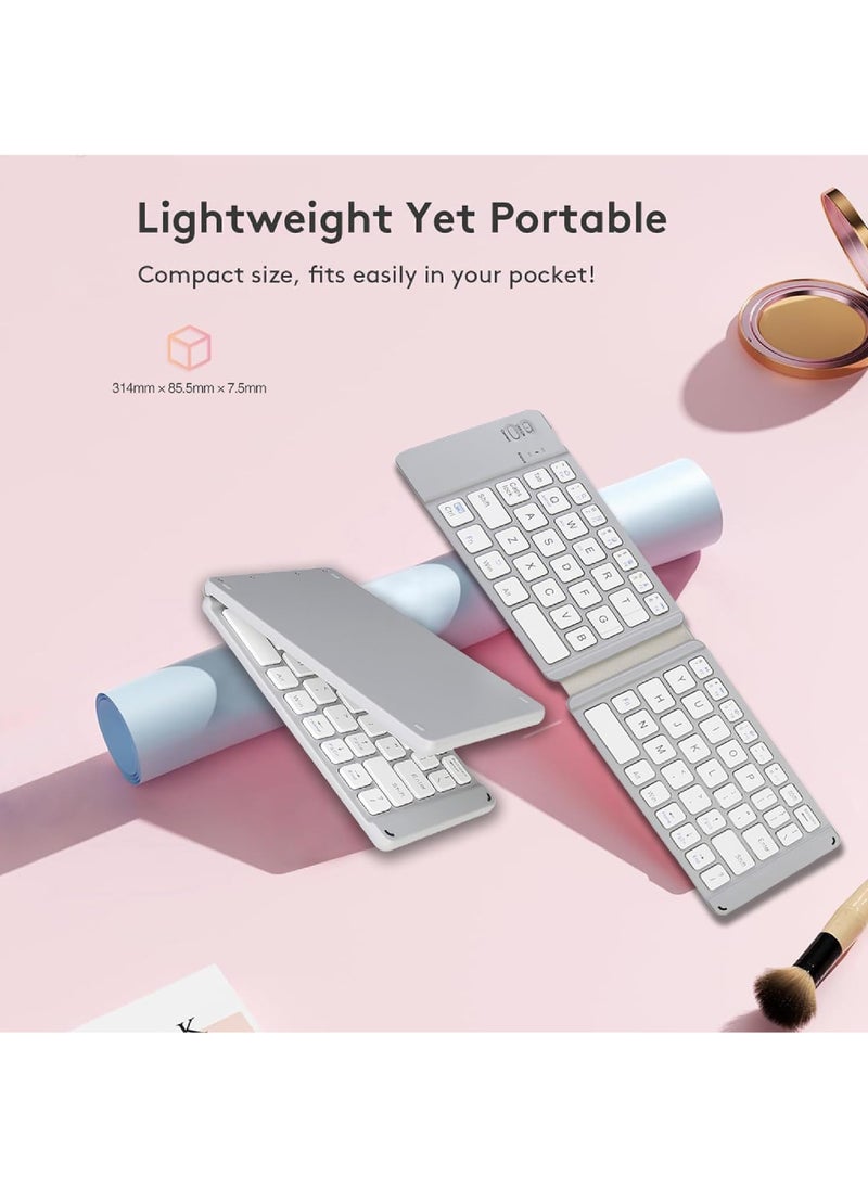 Rock Pow - Foldable Bluetooth Keyboard - Portable Wireless Keyboard Rechargeable Full Size Ultra Slim Folding Keyboard for iOS Android Windows Smartphone Tablet and Laptop - Image 1