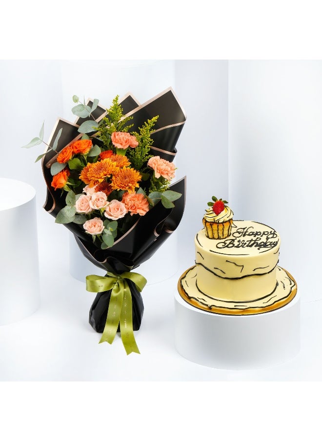 Ferns N Petals - Comical Treat Birthday Chocolate Cake N Fresh Flowers - Image 1